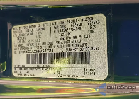 1998 Ford Super Club Wagon Xl/Xlt from USA, damaged, VIN 1FBSS31LXWHA41781